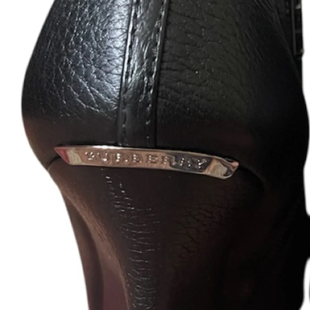 Burberry Size 9 Black Leather Peeptoe Booties